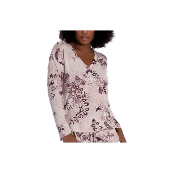Linea Donatella Womens Comfort Zone Printed Hacci Pajama Top,Purple,Large - Picture 2 of 2